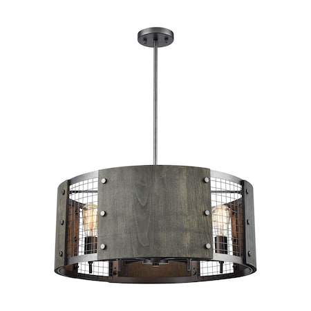 Halstead 6-Lght Chandelier Ash Gry & Drk Gry Wood & Wire Mesh Shade